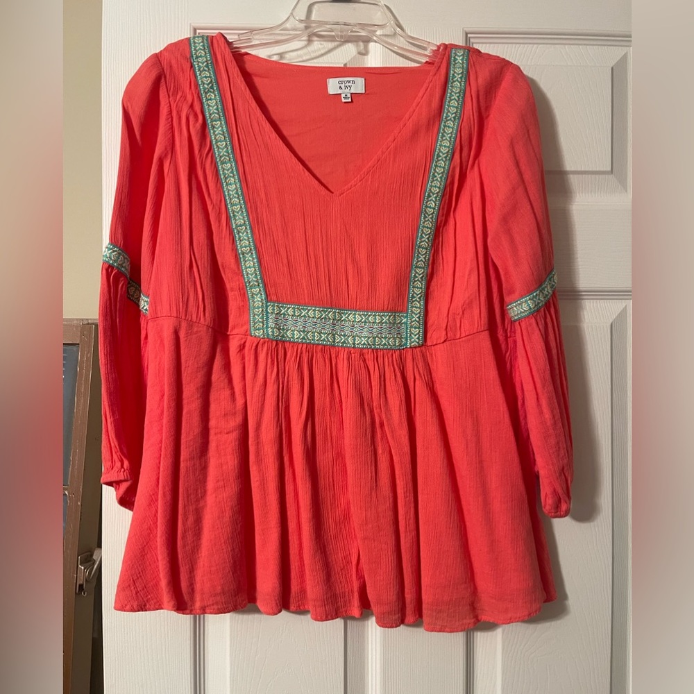 Coral Crown & Ivy Babydoll Top